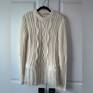 Tory Burch Valero Fringe Hem Cable Knit Sweater New Ivory (Size M)